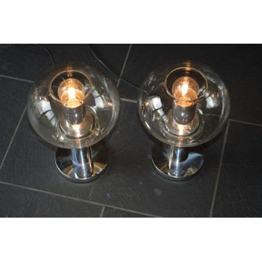 Paire de lampes verre et chrome