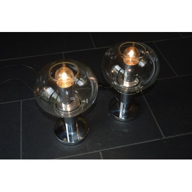 Paire de lampes verre et chrome