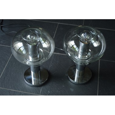 Paire de lampes verre et chrome