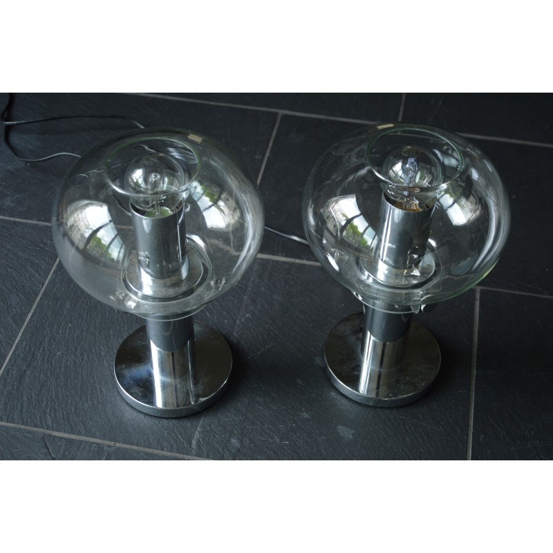 Paire de lampes verre et chrome