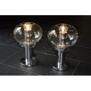 Paire de lampes verre et chrome