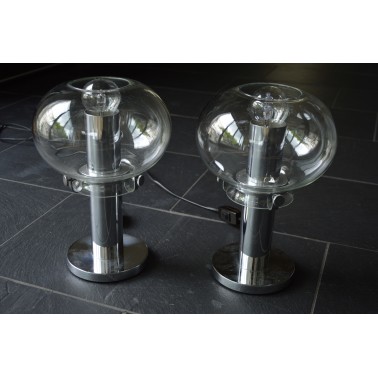 Paire de lampes verre et chrome